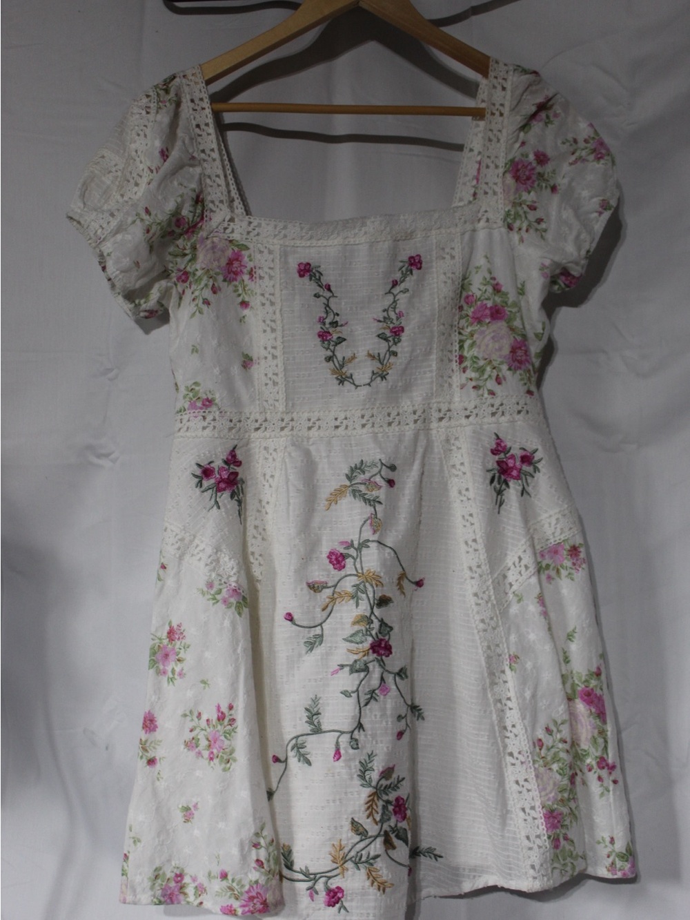 Altar’d state White Cotton embroidered fairy cottage mini dress Size L